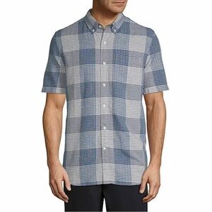 St. John's Bay Men's Short Sleeve Plaid Button Down Shirt SMALL Southern Blue